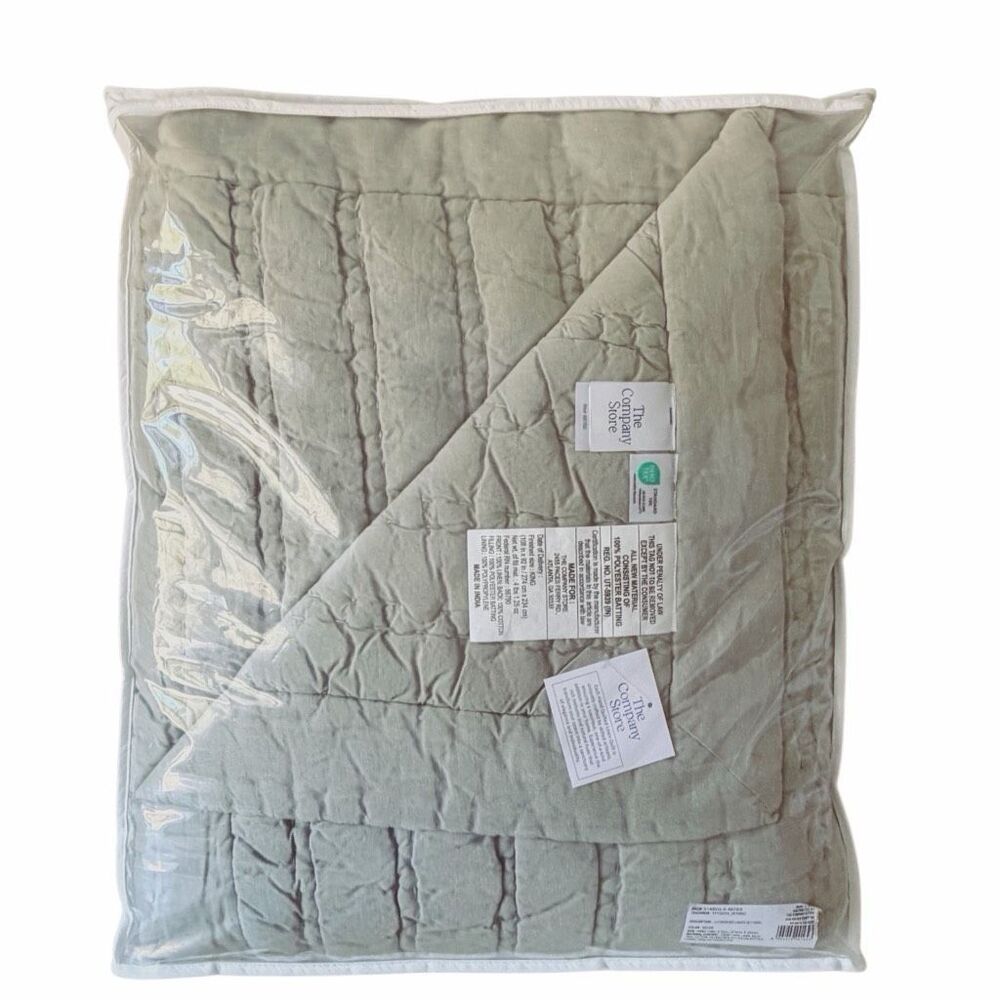 Company Store Legends Hotel Washed Linen Plush Quilt Comforter- Moss Green, King